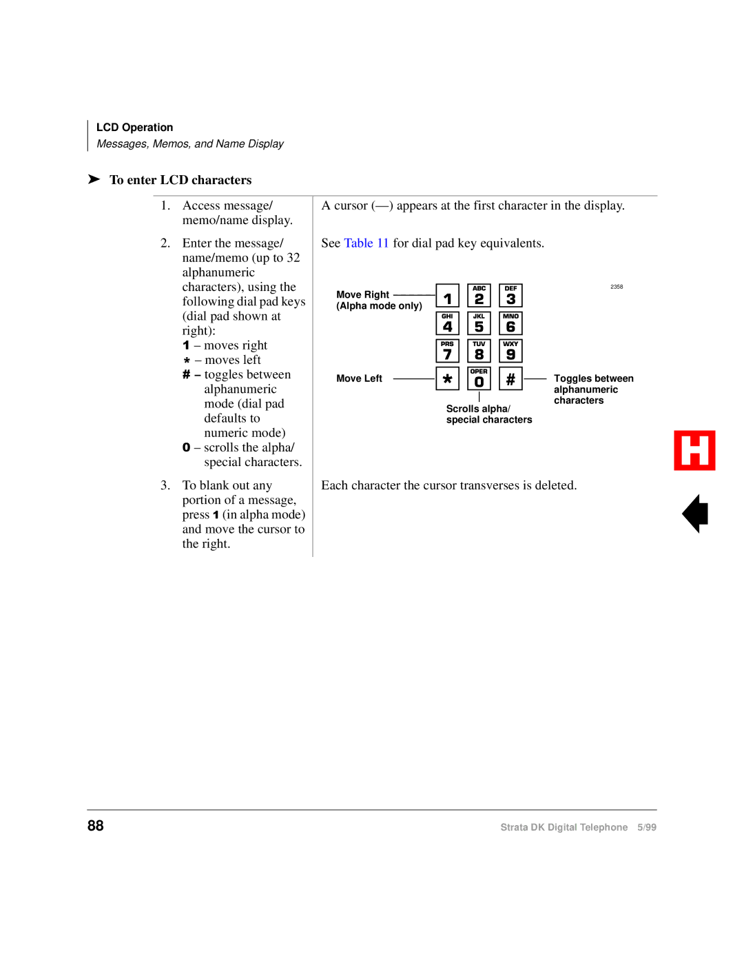 Toshiba Digital Telephone manual To enter LCD characters 