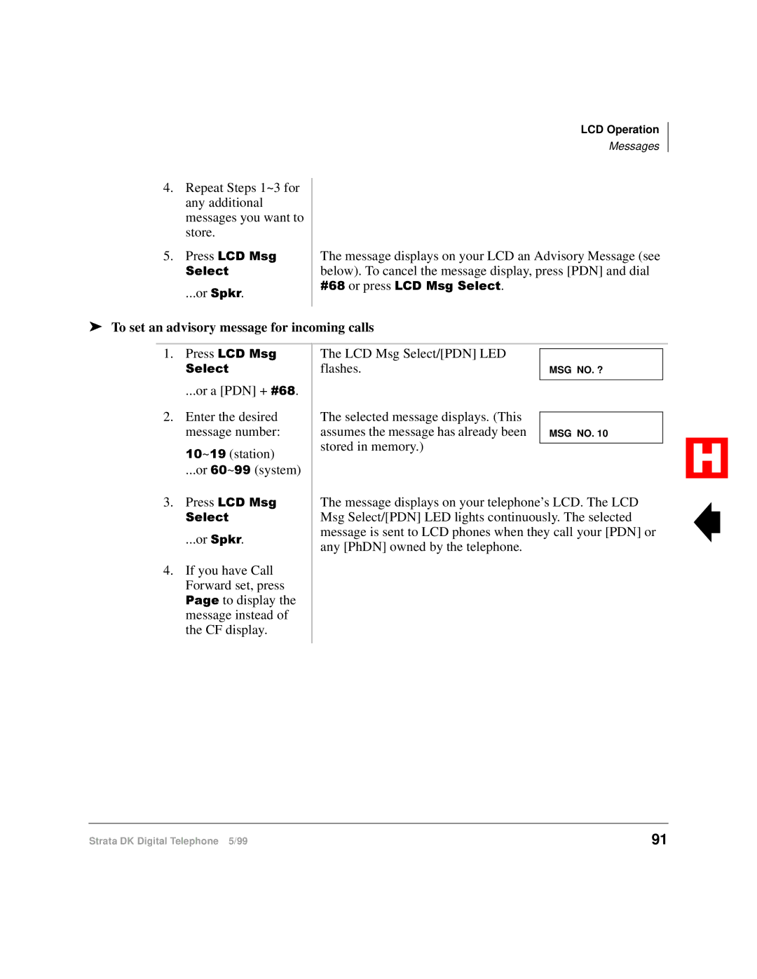 Toshiba Digital Telephone manual To set an advisory message for incoming calls 