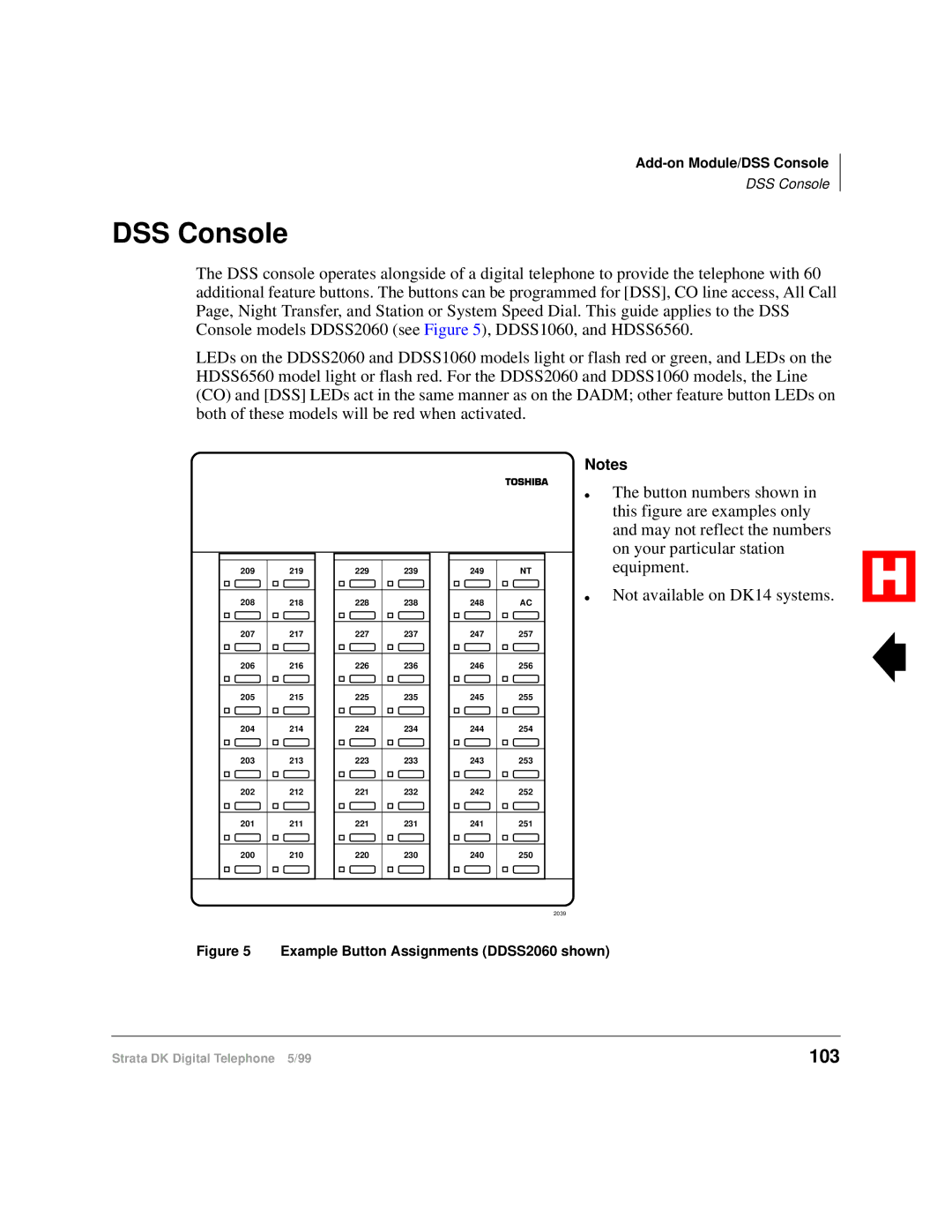 Toshiba Digital Telephone manual DSS Console, 103 