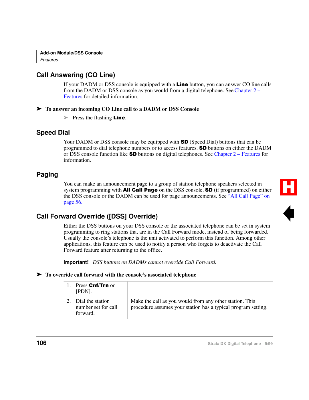 Toshiba Digital Telephone manual Call Answering CO Line, Speed Dial, Paging, Call Forward Override DSS Override, 106 