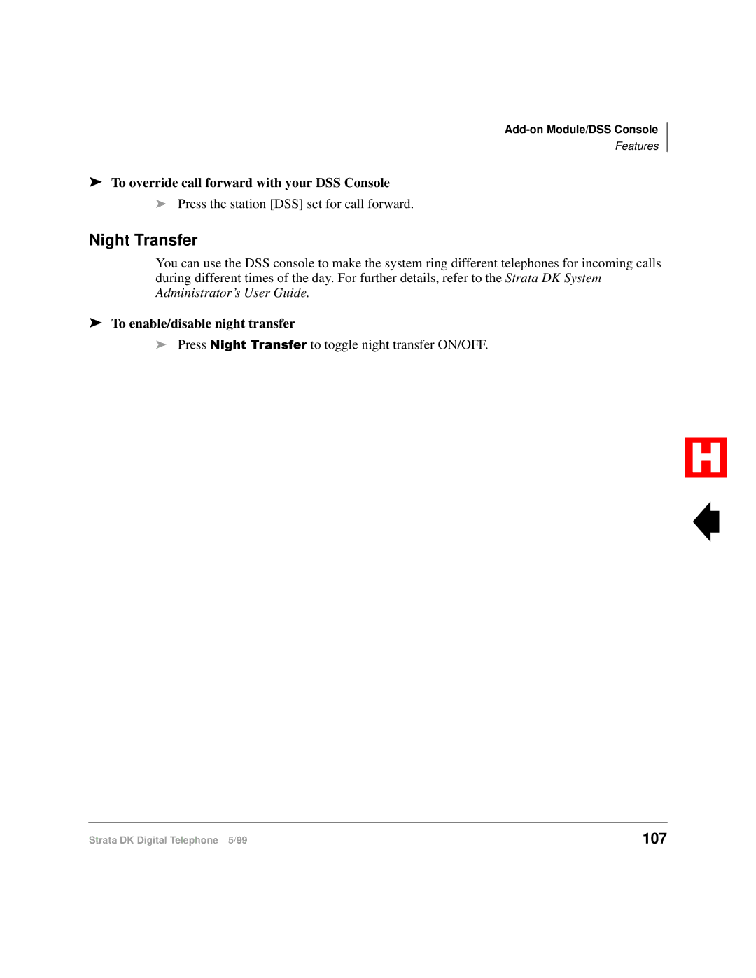 Toshiba Digital Telephone manual Night Transfer, 107, To override call forward with your DSS Console 