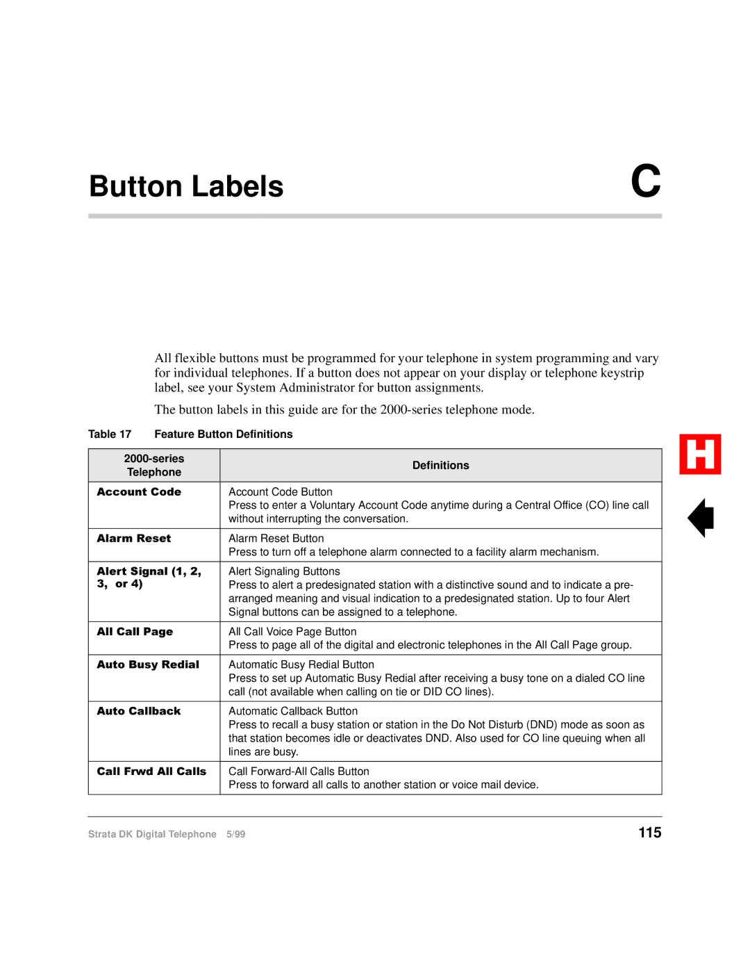 Toshiba Digital Telephone manual Button Labels, 115 