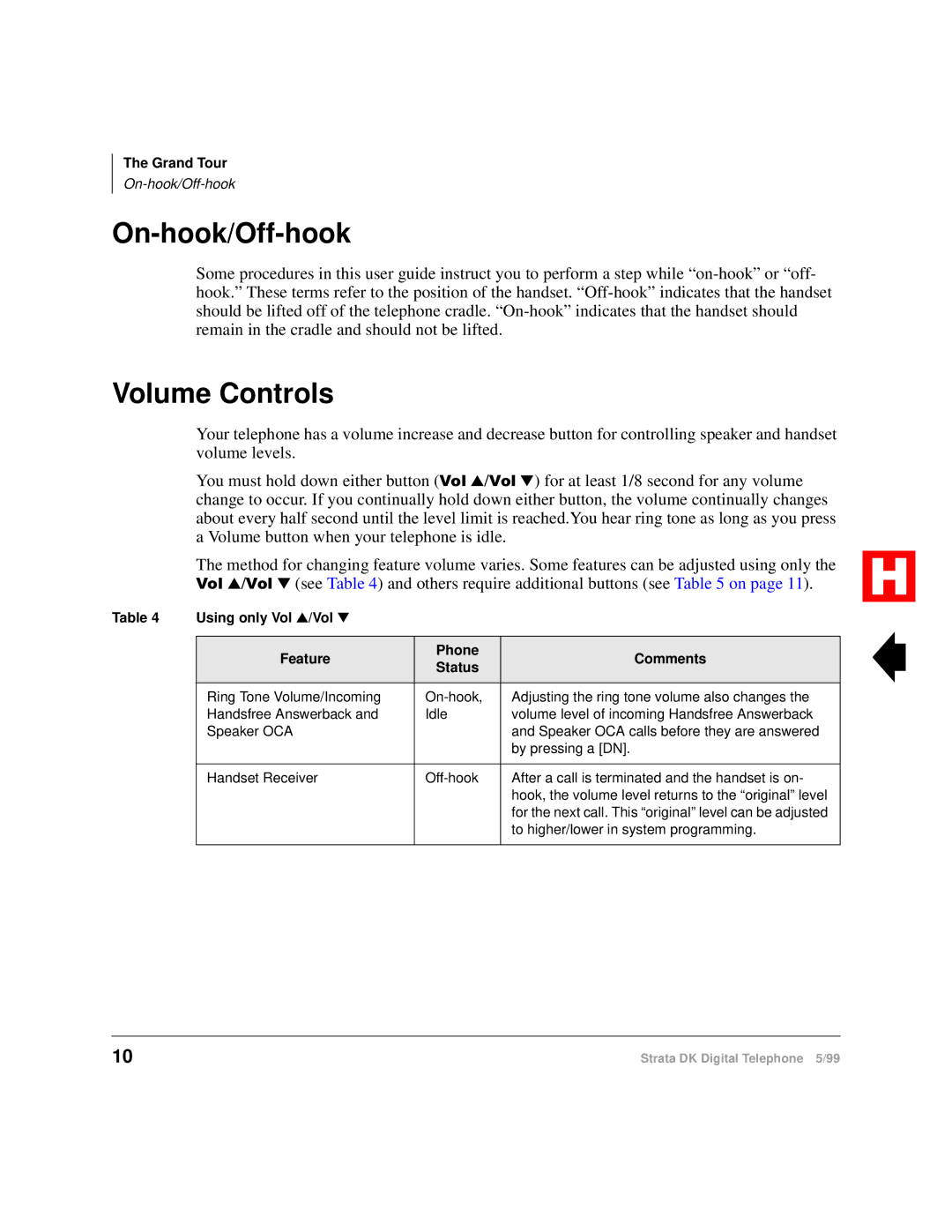 Toshiba Digital Telephone manual On-hook/Off-hook, Volume Controls 