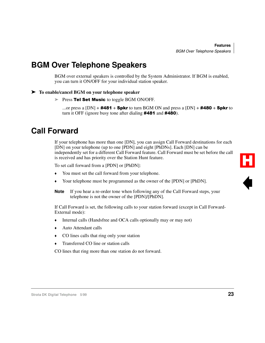 Toshiba Digital Telephone manual BGM Over Telephone Speakers, Call Forward, To enable/cancel BGM on your telephone speaker 