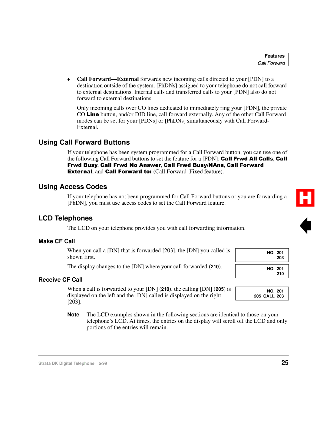 Toshiba Digital Telephone manual Using Call Forward Buttons, Using Access Codes, LCD Telephones 