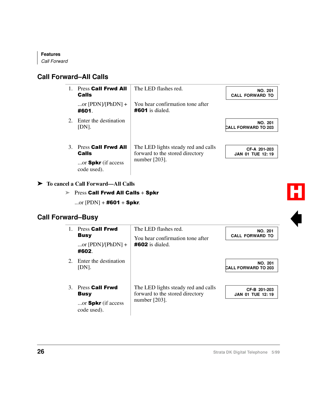 Toshiba Digital Telephone manual Call Forward-All Calls, Call Forward-Busy 