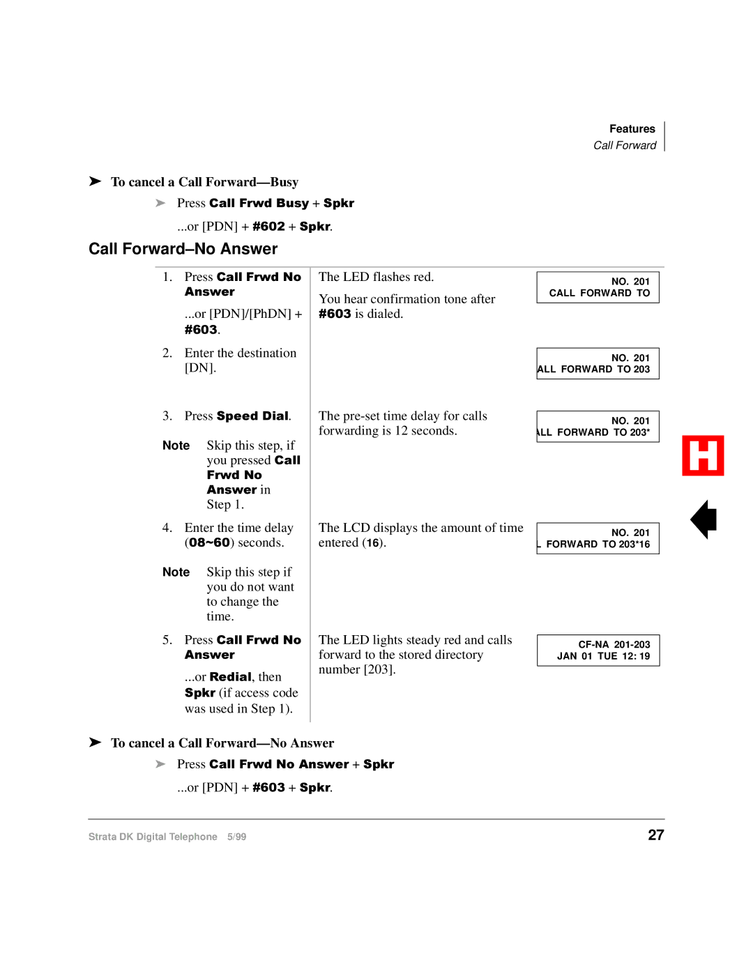 Toshiba Digital Telephone manual To cancel a Call Forward-Busy, To cancel a Call Forward-No Answer 