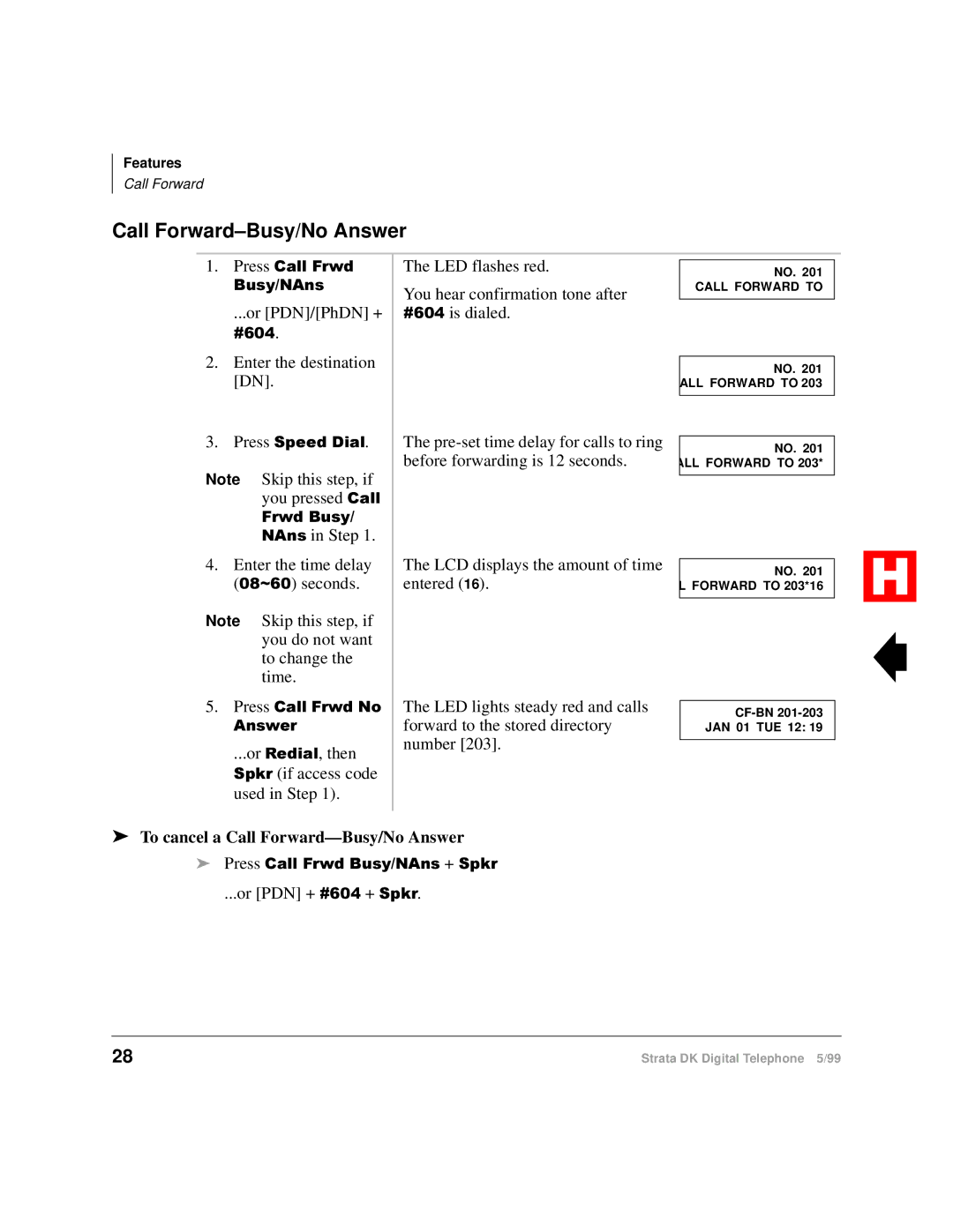 Toshiba Digital Telephone manual To cancel a Call Forward-Busy/No Answer 