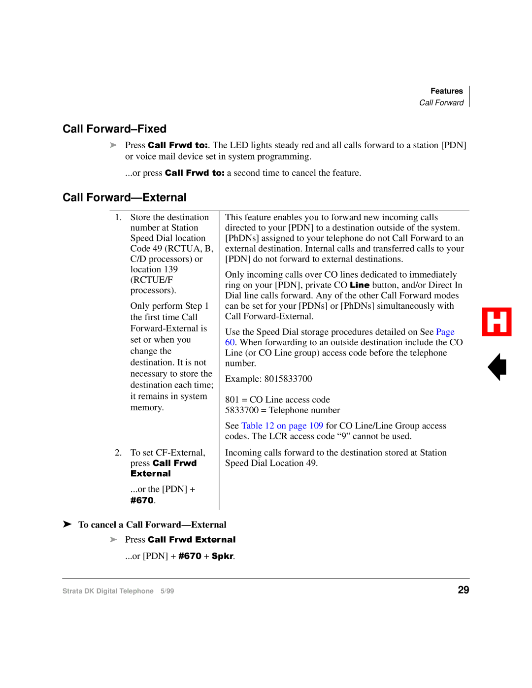 Toshiba Digital Telephone manual Call Forward-Fixed, Call Forward-External 