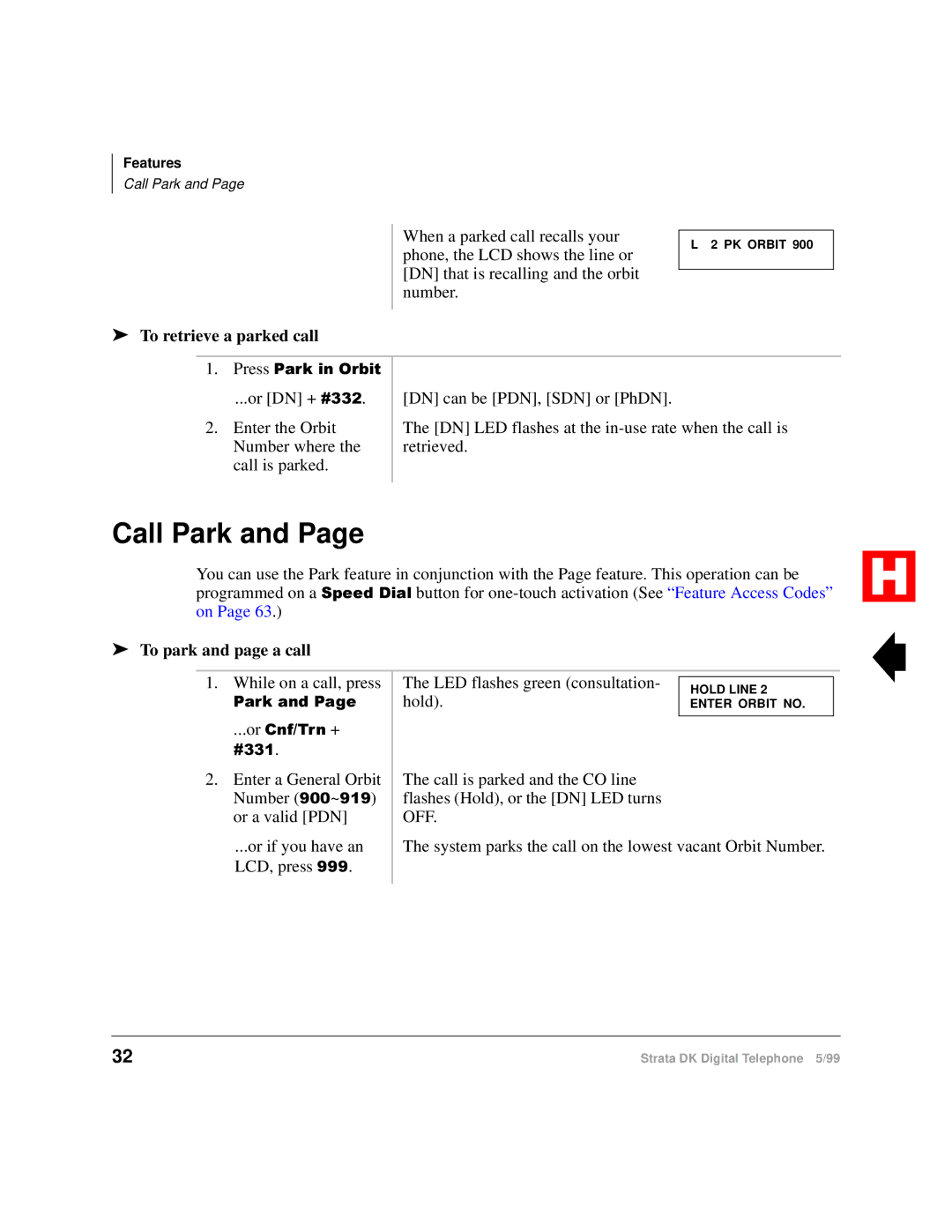 Toshiba Digital Telephone manual Call Park, To retrieve a parked call, To park and page a call 