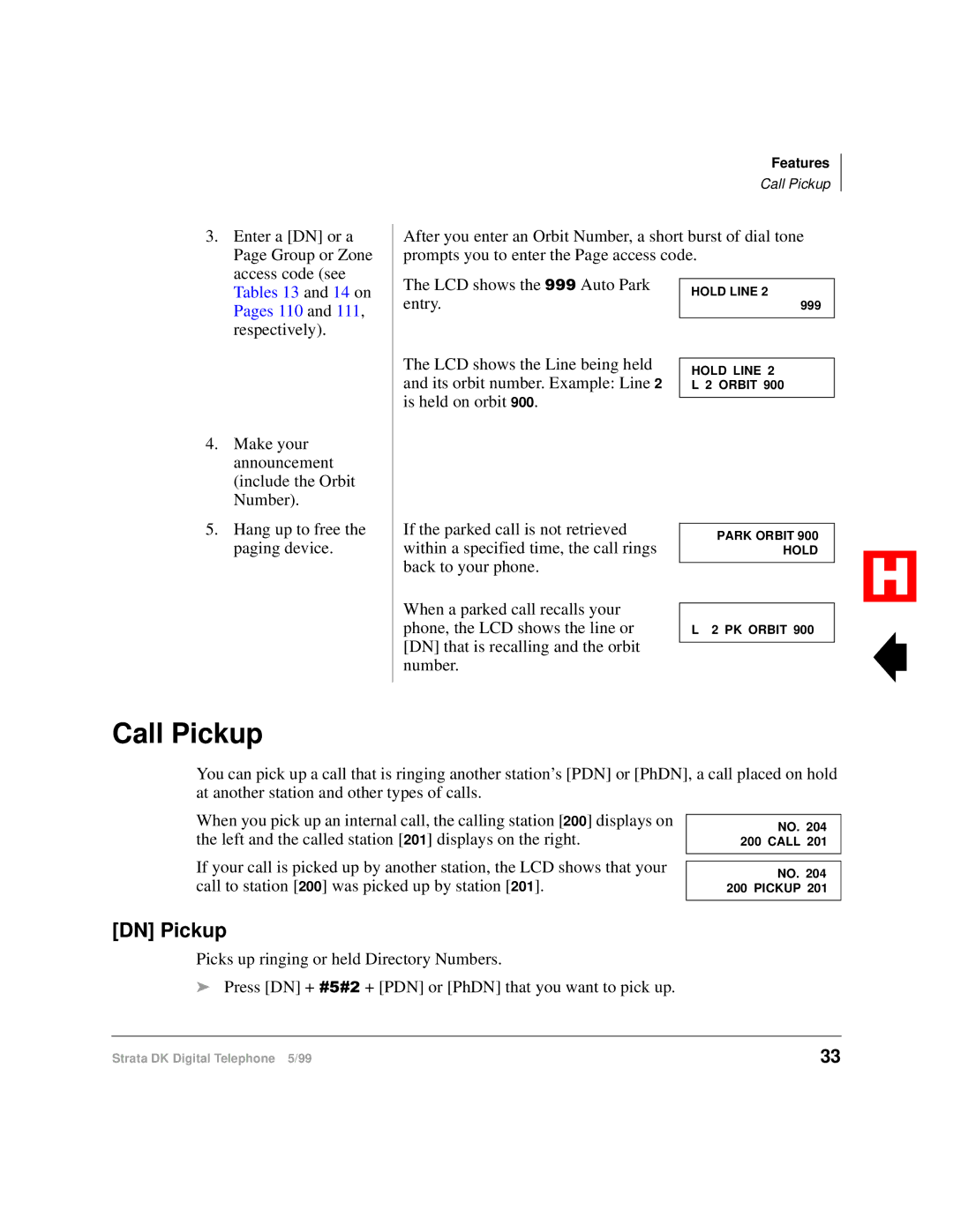 Toshiba Digital Telephone manual Call Pickup, DN Pickup 