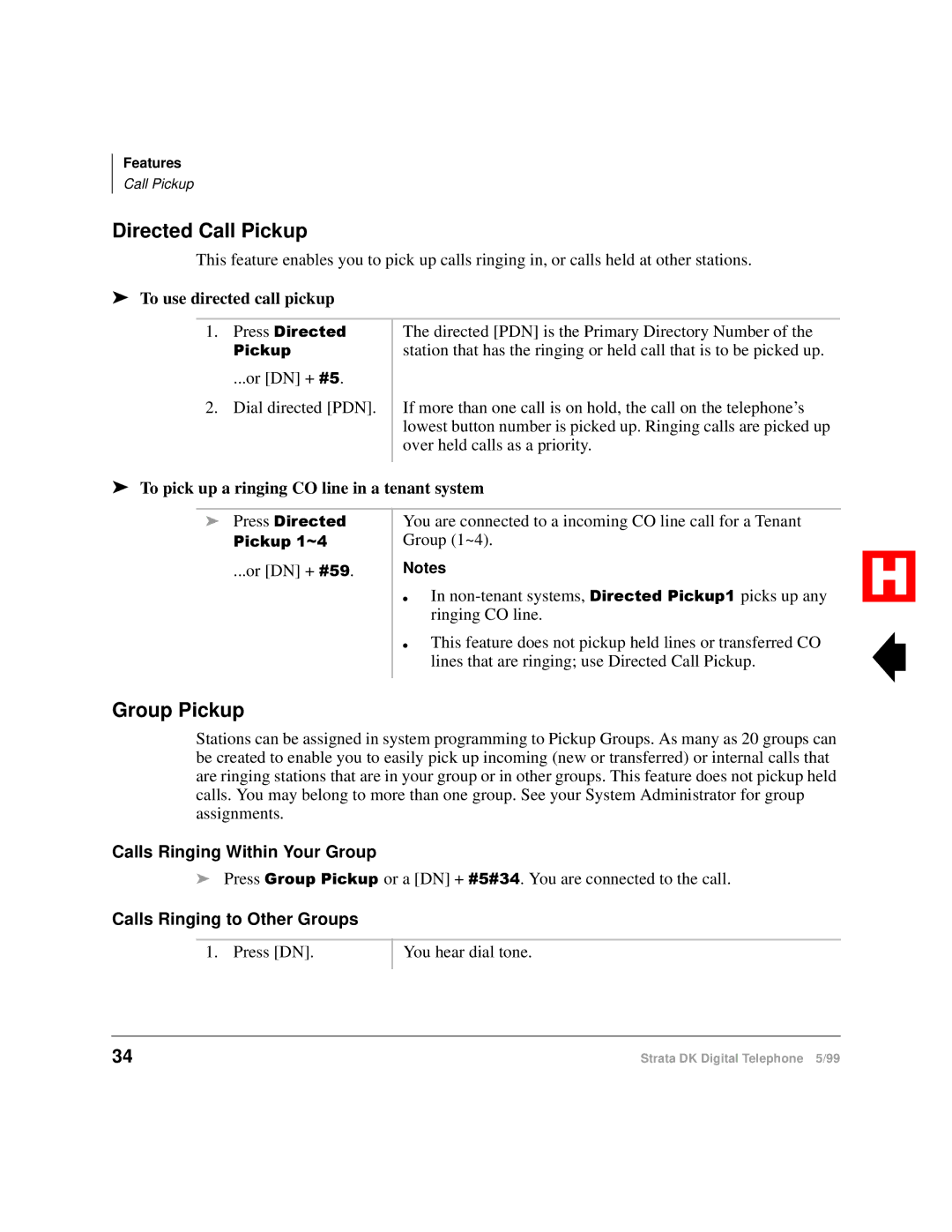 Toshiba Digital Telephone manual Directed Call Pickup, Group Pickup, To use directed call pickup 