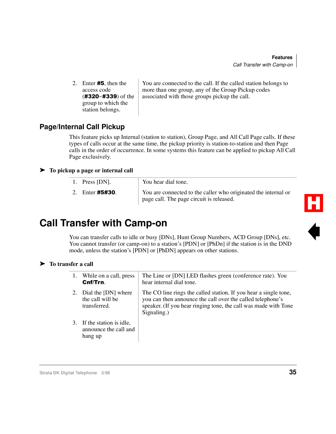 Toshiba Digital Telephone manual Call Transfer with Camp-on, Page/Internal Call Pickup, To pickup a page or internal call 