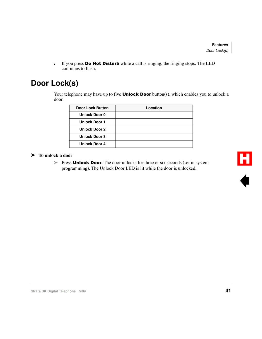 Toshiba Digital Telephone manual Door Locks, To unlock a door 