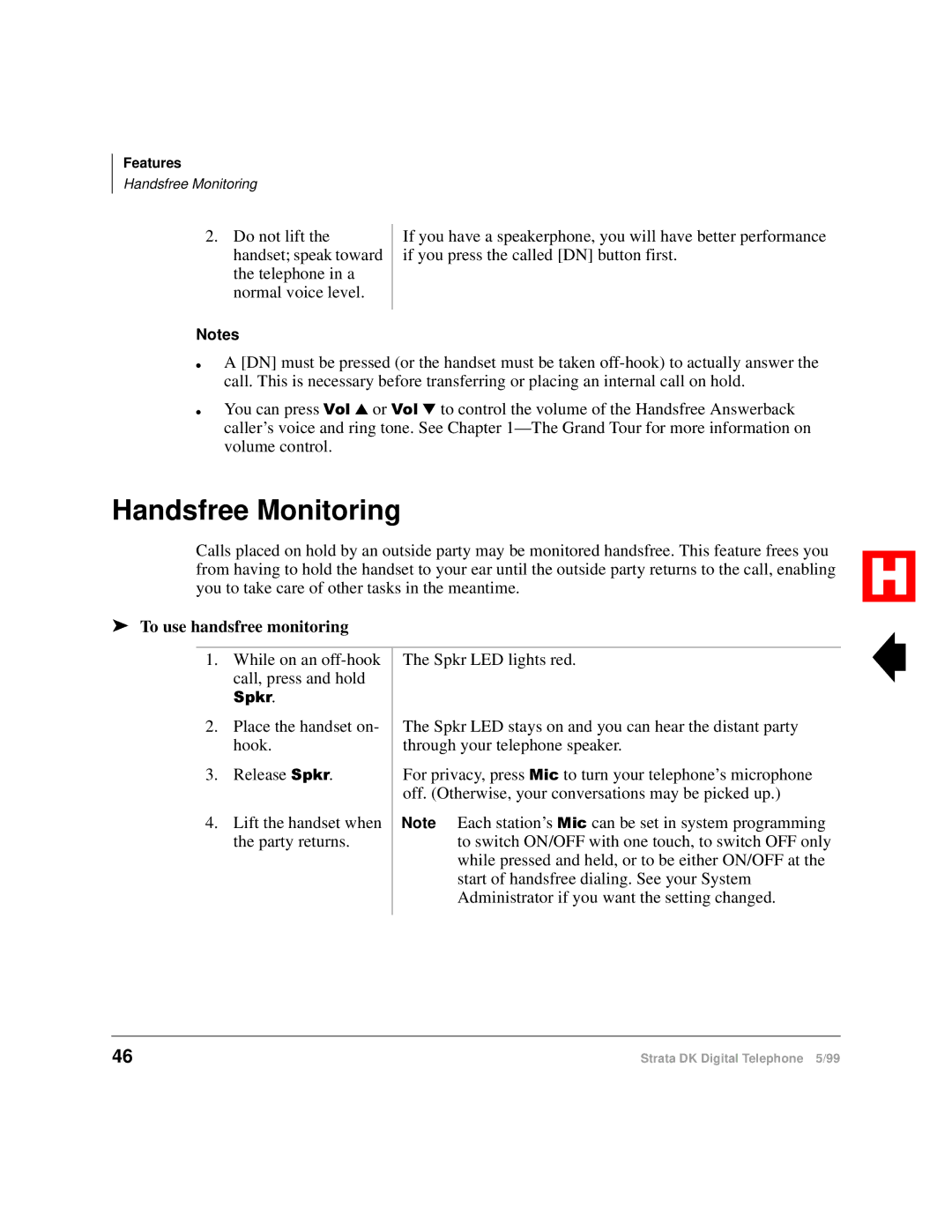 Toshiba Digital Telephone manual Handsfree Monitoring, To use handsfree monitoring 