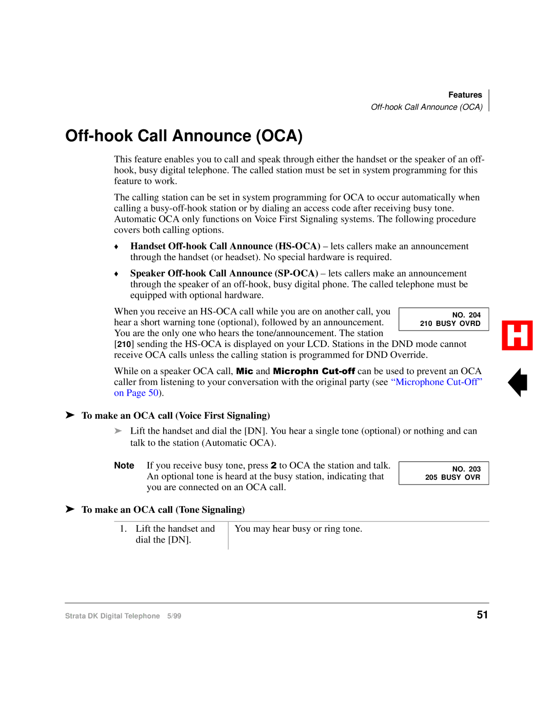 Toshiba Digital Telephone manual Off-hook Call Announce OCA, To make an OCA call Voice First Signaling 