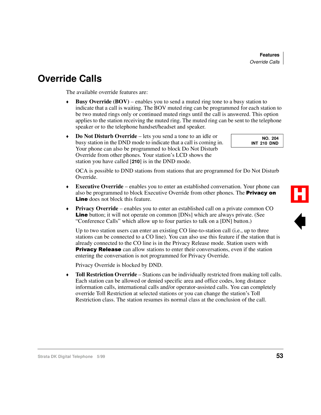 Toshiba Digital Telephone manual Override Calls 