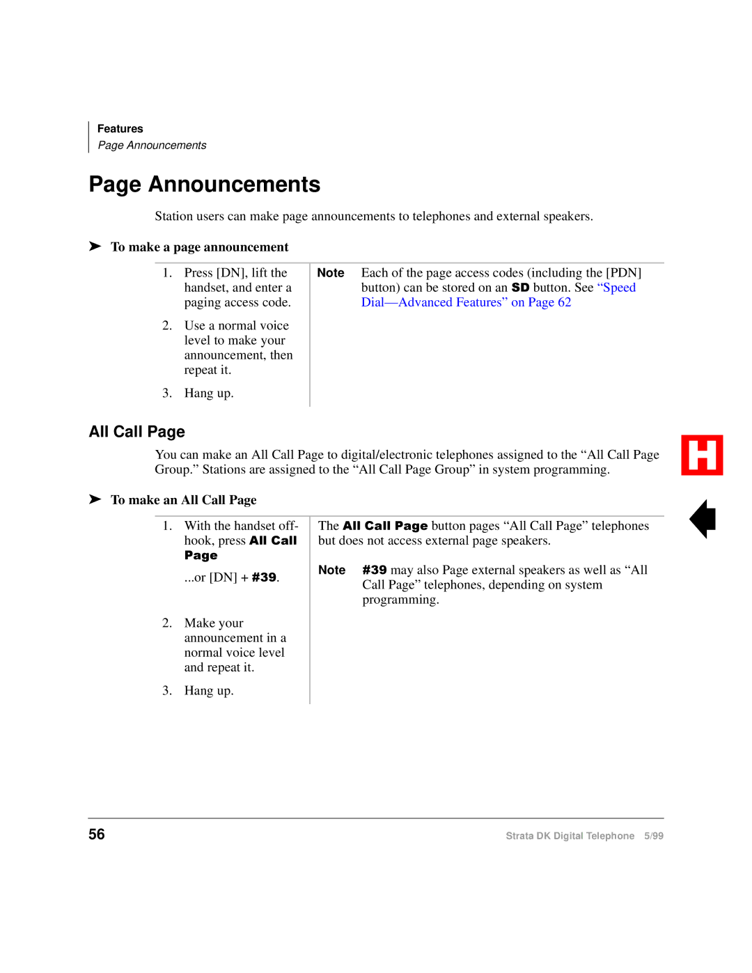 Toshiba Digital Telephone manual Announcements, To make a page announcement, To make an All Call 