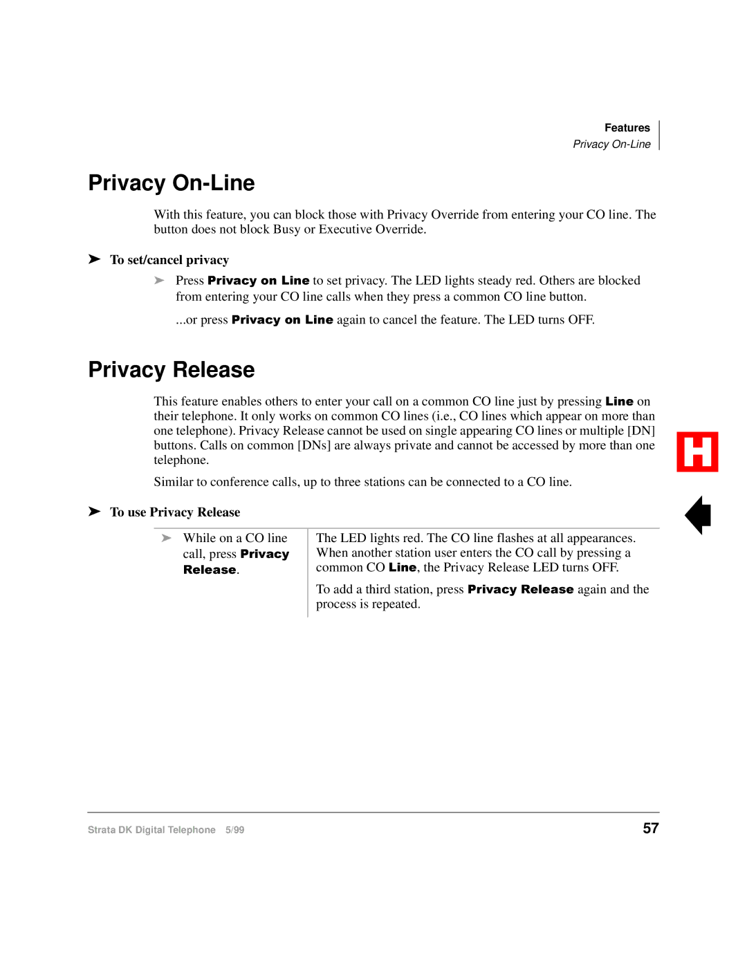 Toshiba Digital Telephone manual Privacy On-Line, To set/cancel privacy, To use Privacy Release 