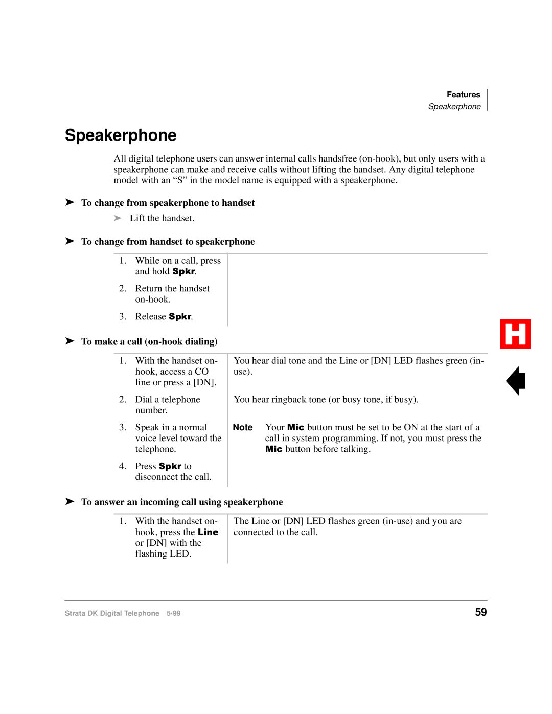 Toshiba Digital Telephone Speakerphone, To change from speakerphone to handset, To change from handset to speakerphone 