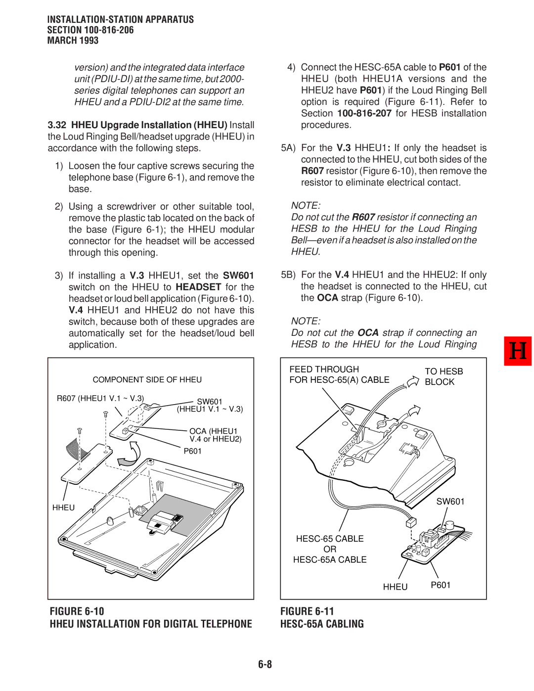 Toshiba DK 16, DK8 manual HESC-65A Cabling, Hheu Installation for Digital Telephone 