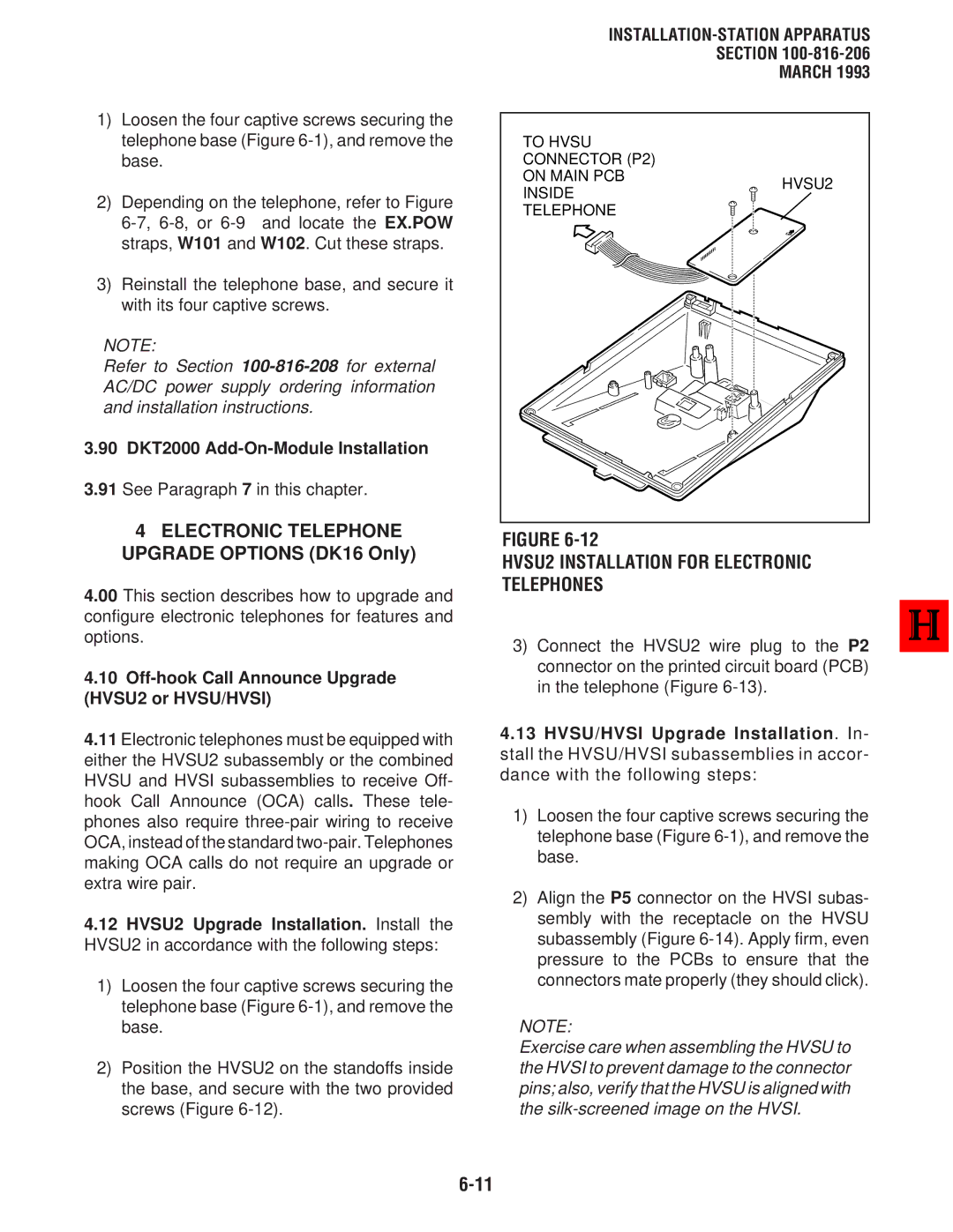 Toshiba DK8, DK 16 manual HVSU2 Installation for Electronic Telephones, 90 DKT2000 Add-On-Module Installation 