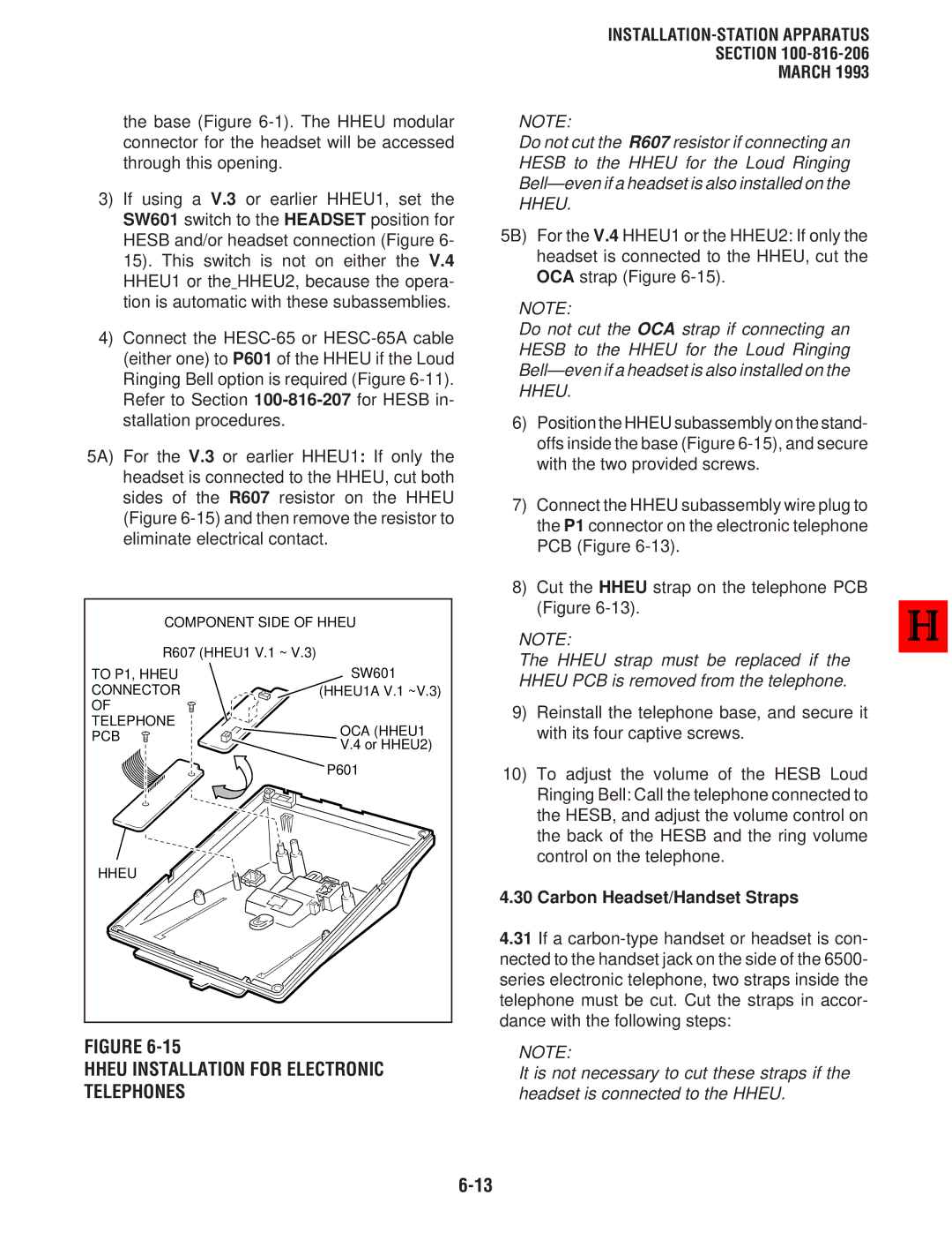 Toshiba DK8, DK 16 manual Hheu Installation for Electronic Telephones, Carbon Headset/Handset Straps 