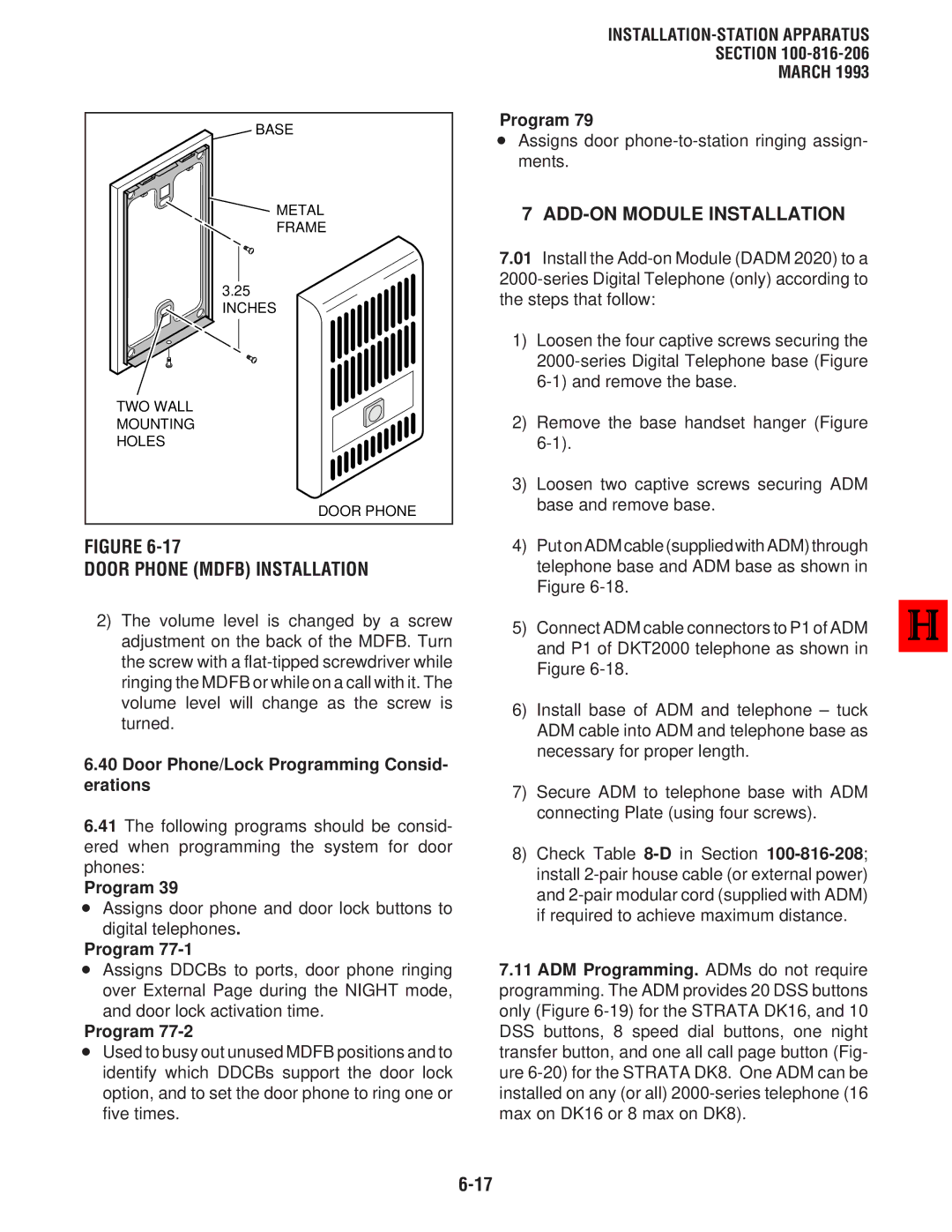 Toshiba DK8, DK 16 Door Phone Mdfb Installation, ADD-ON Module Installation, Door Phone/Lock Programming Consid- erations 