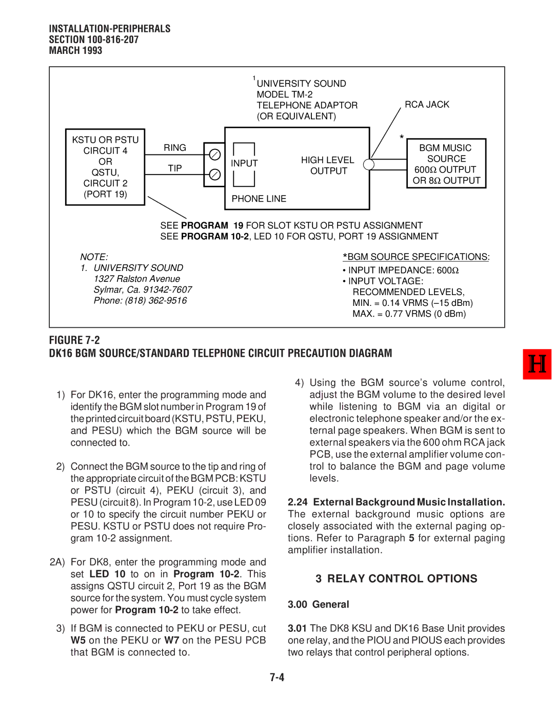 Toshiba DK 16, DK8 manual Relay Control Options, General 