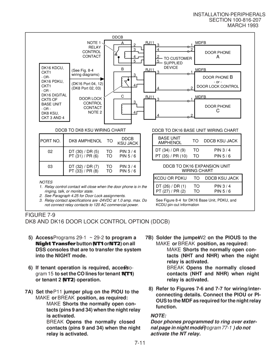 Toshiba DK 16 DK8 and DK16 Door Lock Control Option Ddcb, Ddcb to DK8 KSU Wiring Chart Port no DK8 Amphenol KSU Jack 