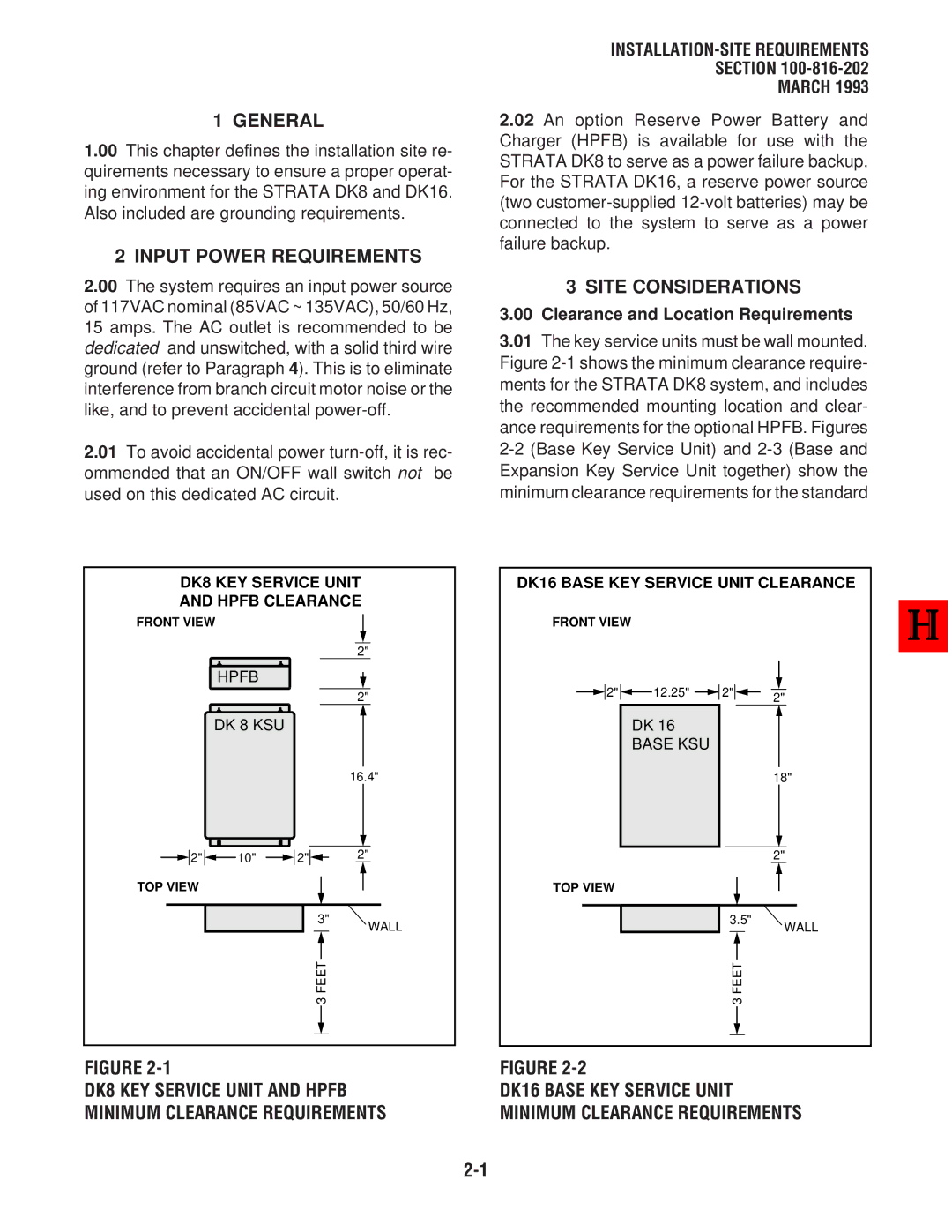 Toshiba DK8, DK 16 manual General, Input Power Requirements, Site Considerations, Clearance and Location Requirements 