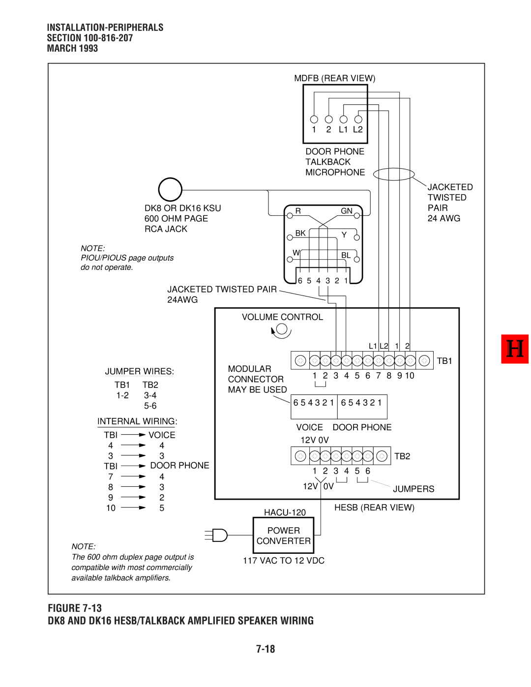 Toshiba DK 16 manual DK8 and DK16 HESB/TALKBACK Amplified Speaker Wiring, Power Converter 