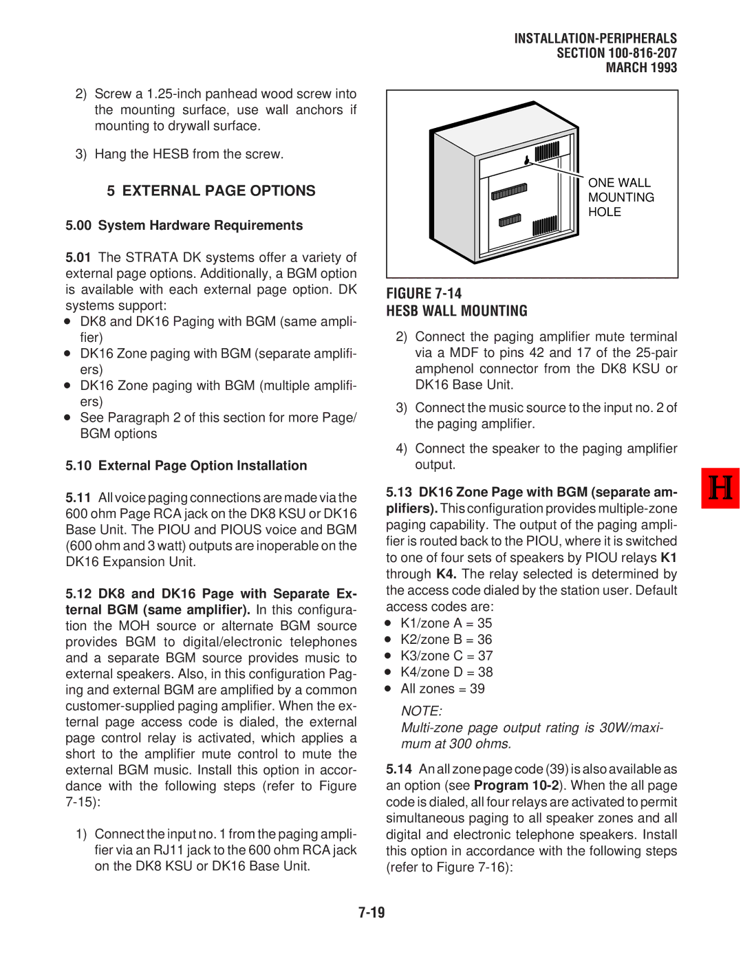 Toshiba DK8, DK 16 manual External page Options, Hesb Wall Mounting, ONE Wall, Hole 