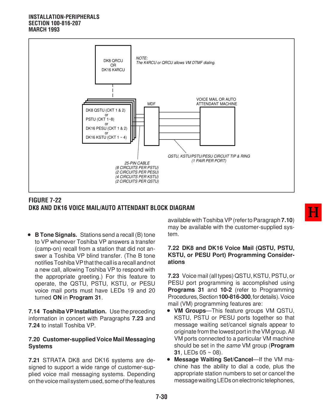 Toshiba DK 16 manual DK8 and DK16 Voice MAIL/AUTO Attendant Block Diagram, K4RCU or Qrcu allows VM Dtmf dialing 