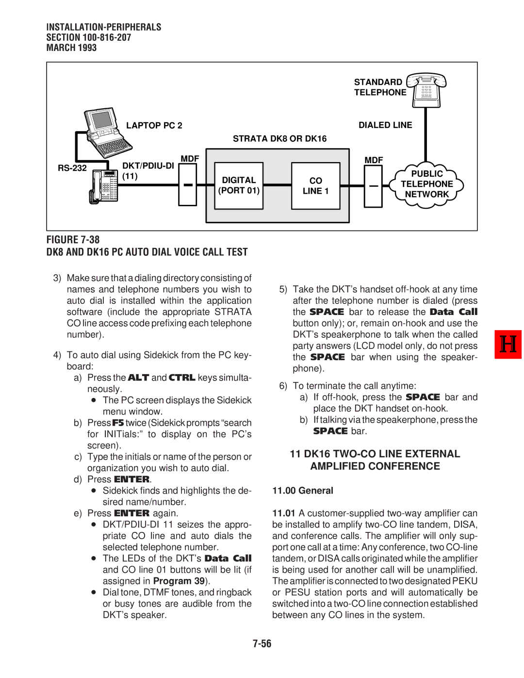 Toshiba DK 16 manual 11 DK16 TWO-CO Line External Amplified Conference, DK8 and DK16 PC Auto Dial Voice Call Test 