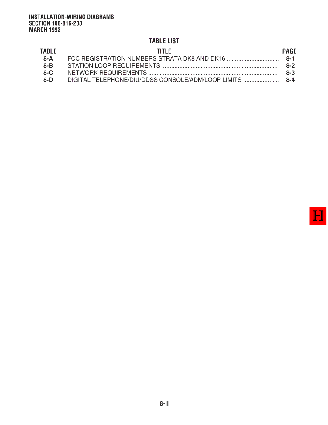 Toshiba DK 16, DK8 manual Table List Title, Section March 