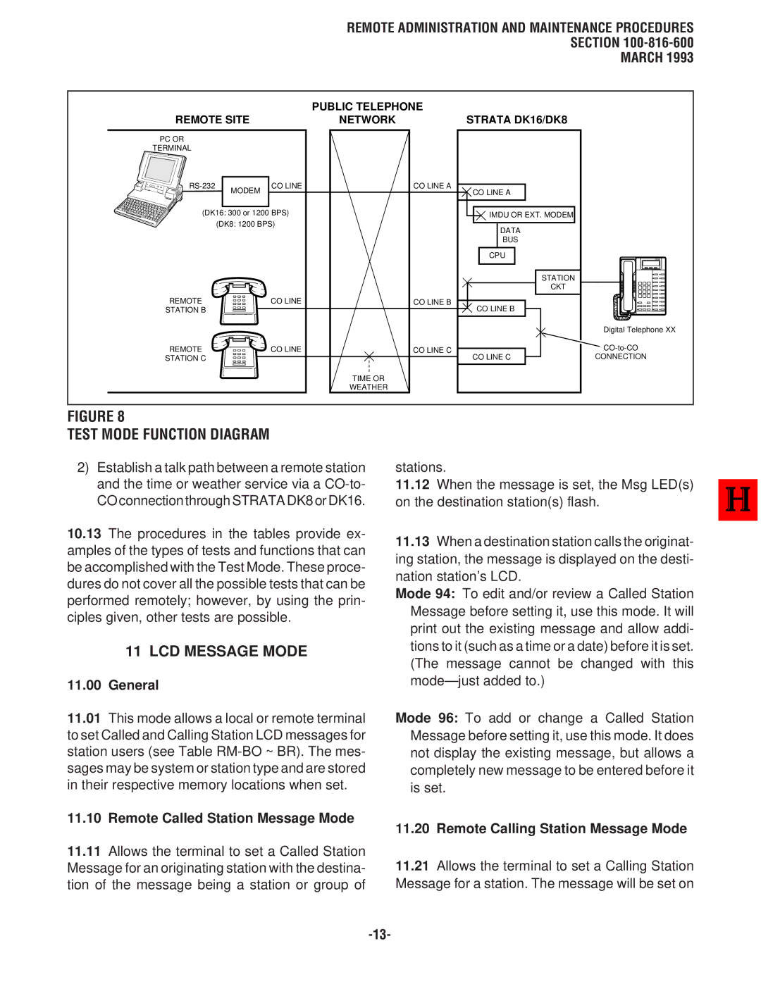 Toshiba DK8, DK 16 manual Test Mode Function Diagram, LCD Message Mode, Remote Called Station Message Mode 