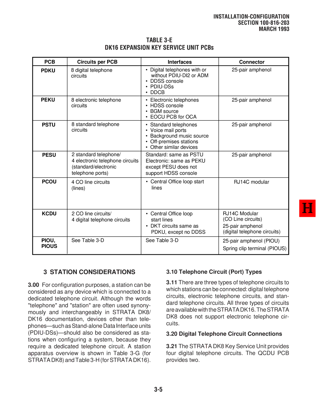 Toshiba DK8, DK 16 manual Station Considerations, Telephone Circuit Port Types, Digital Telephone Circuit Connections 