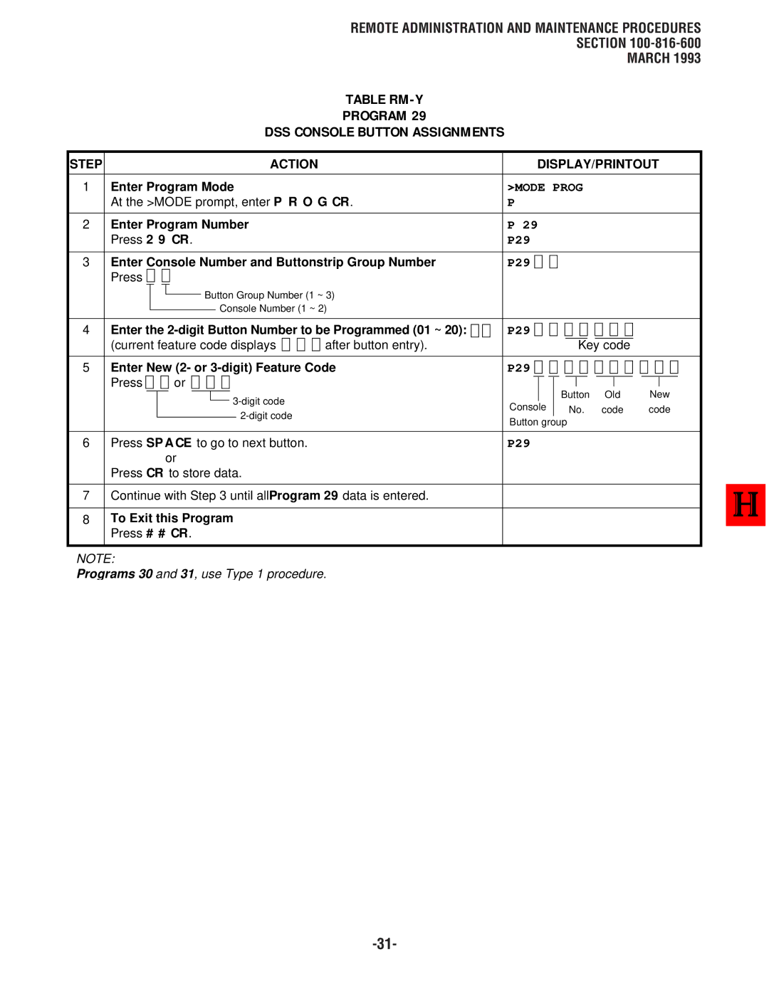 Toshiba DK8 manual Remote Administration and Maintenance Procedures, P29, Enter Console Number and Buttonstrip Group Number 