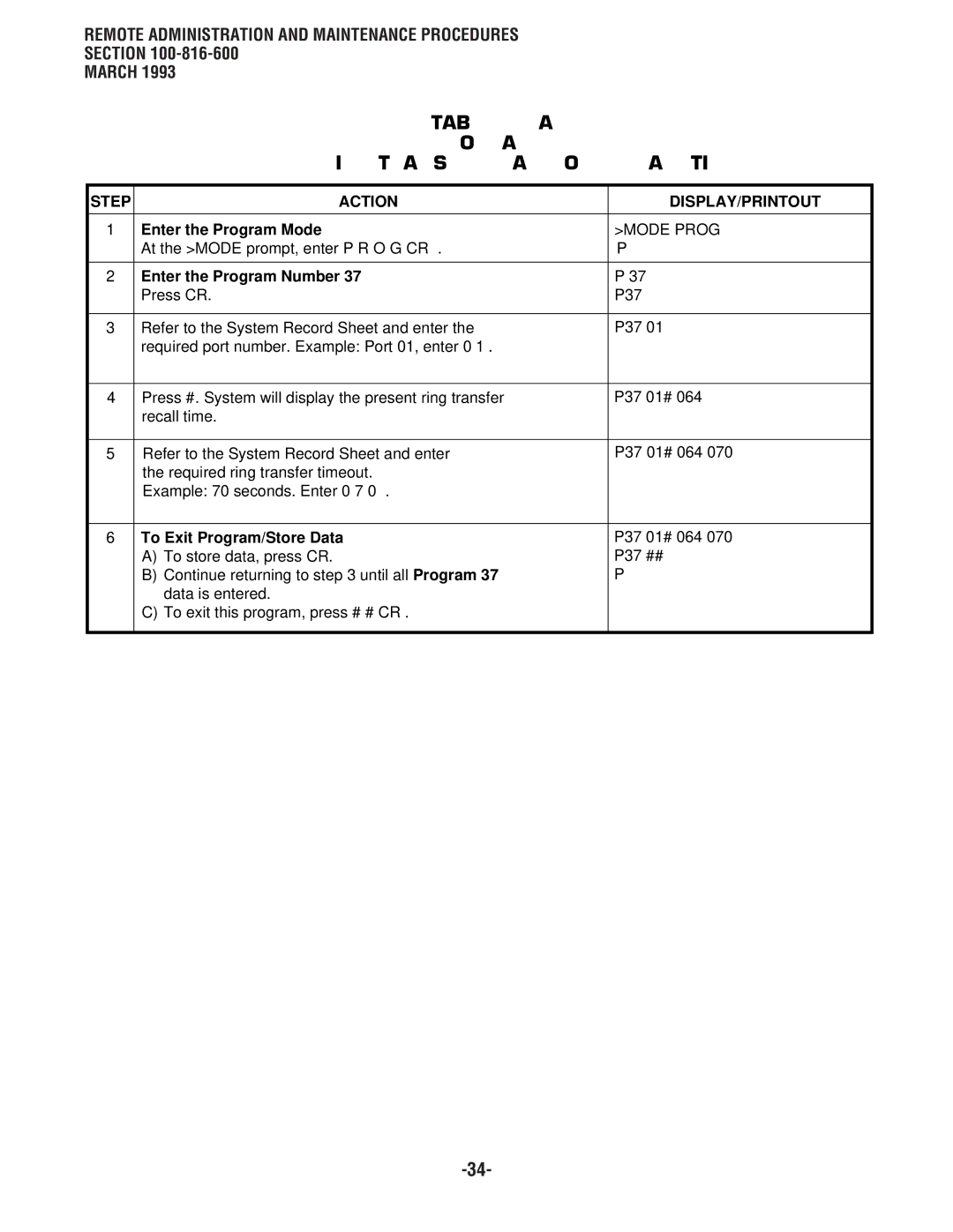 Toshiba DK 16, DK8 manual Table RM-AD Program Ring Transfer CAMP-ON Recall Time, P37 01# 064 