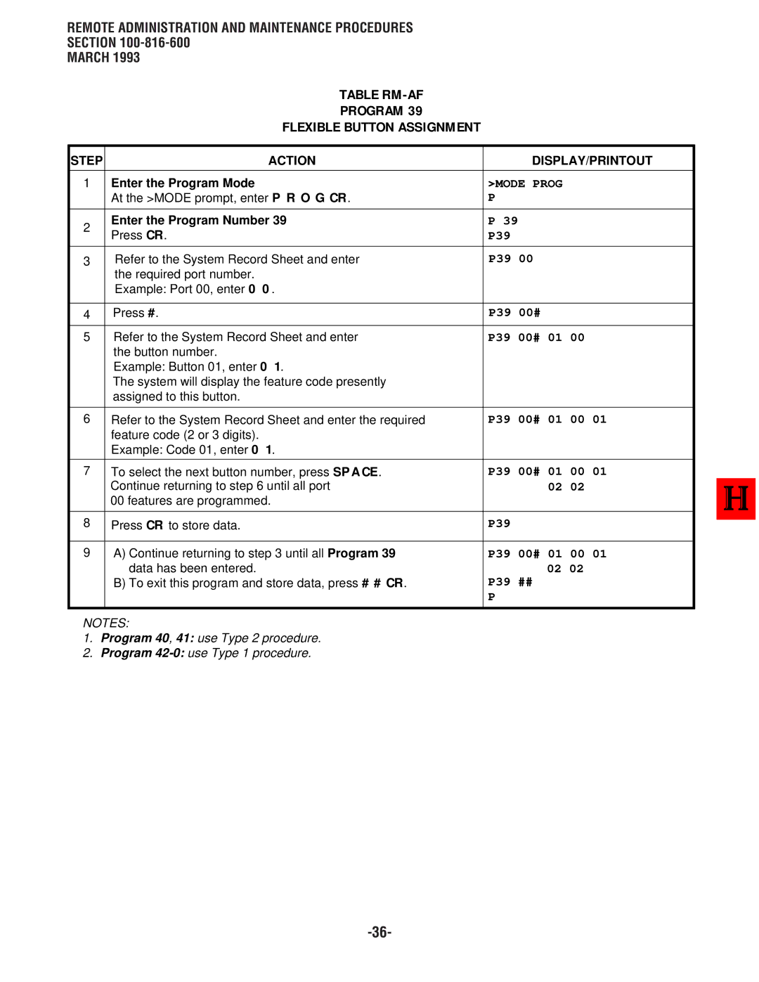 Toshiba DK 16, DK8 manual Table RM-AF Program Flexible Button Assignment, P39 00# 01 00 