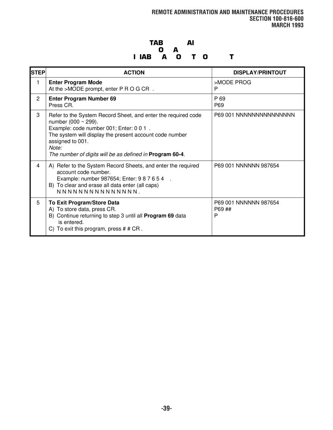 Toshiba DK8, DK 16 manual Table RM-AI Program Verifiable Account Code Entry, P69 Nnnnnn 