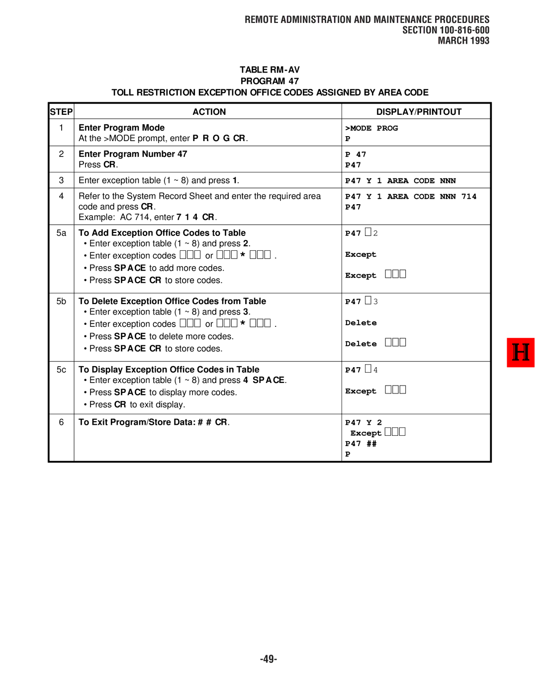 Toshiba DK8, DK 16 manual To Add Exception Office Codes to Table, To Delete Exception Office Codes from Table 