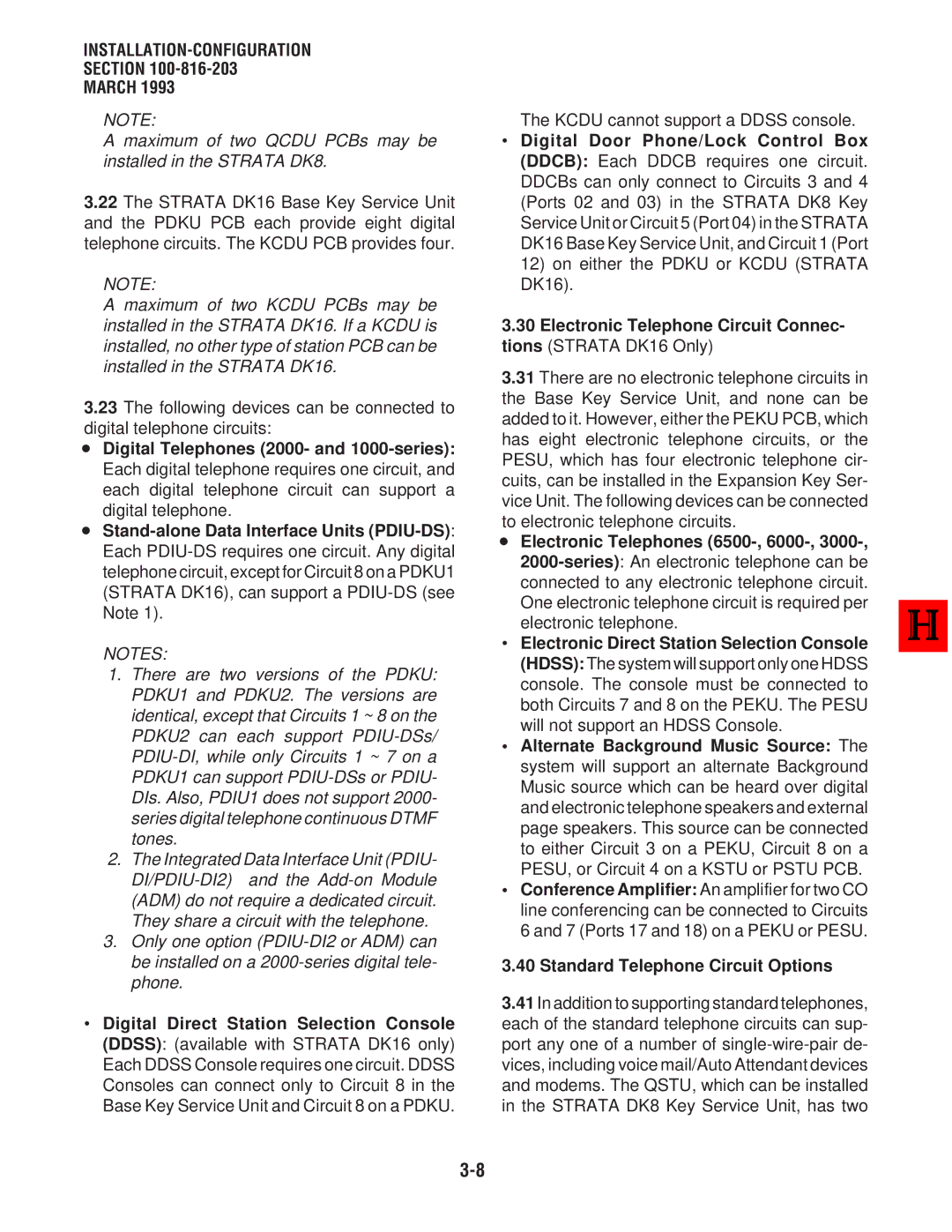 Toshiba DK 16 manual Maximum of two Qcdu PCBs may be installed in the Strata DK8, Standard Telephone Circuit Options 