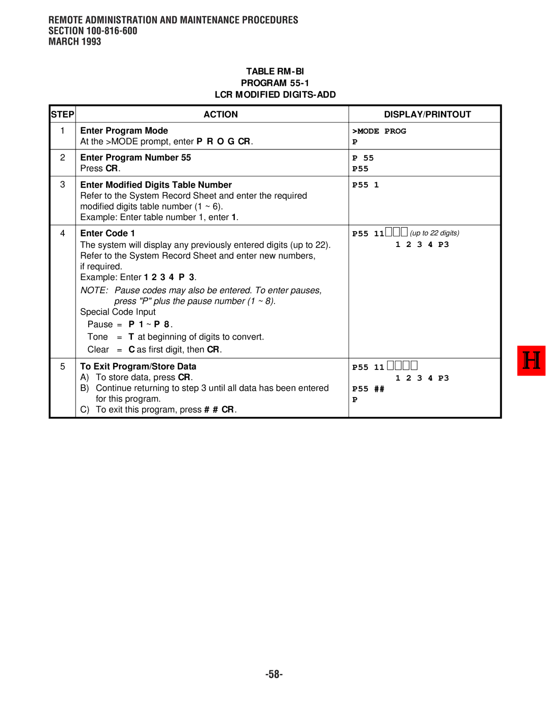 Toshiba DK 16, DK8 manual Table RM-BI Program LCR Modified DIGITS-ADD, 3 4 P3 