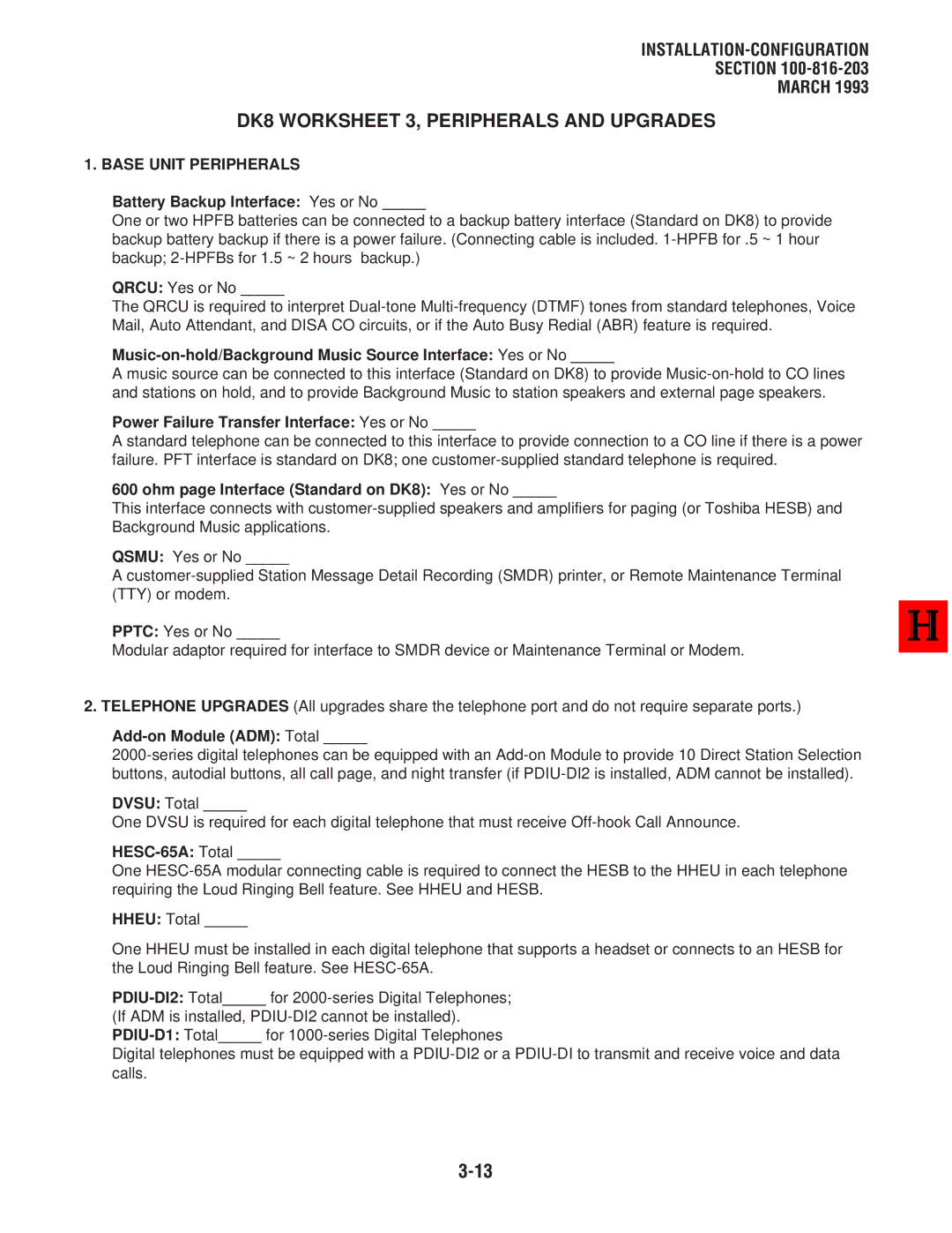 Toshiba DK 16 manual DK8 Worksheet 3, Peripherals and Upgrades, Base Unit Peripherals 