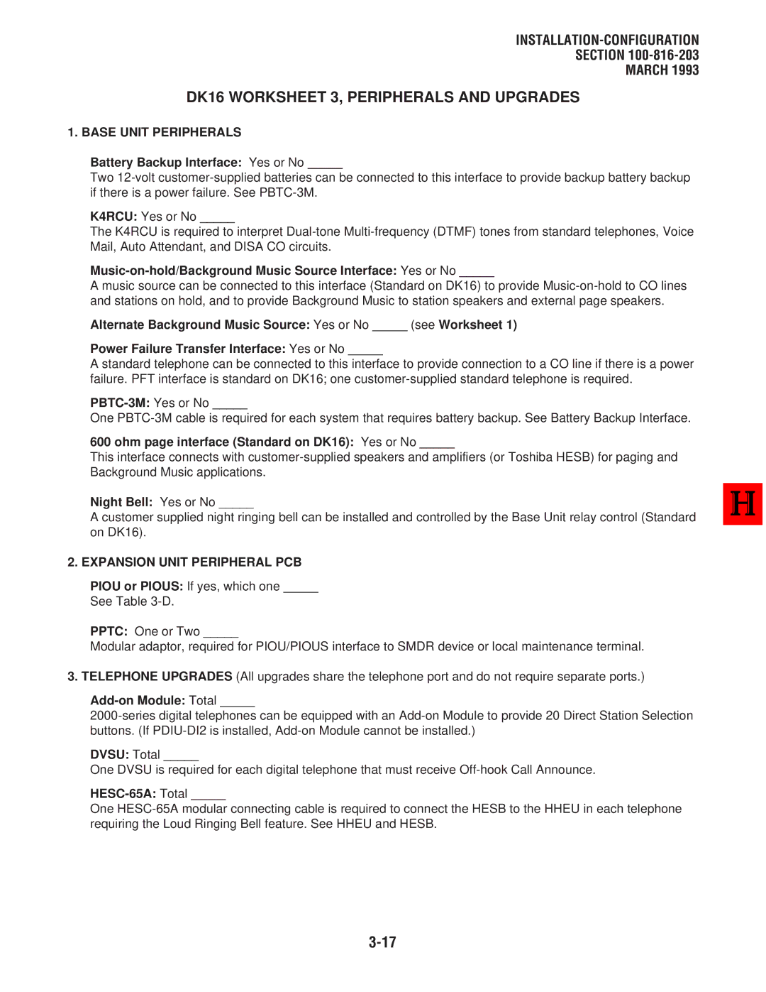 Toshiba DK8, DK 16 manual DK16 Worksheet 3, Peripherals and Upgrades, Expansion Unit Peripheral PCB 