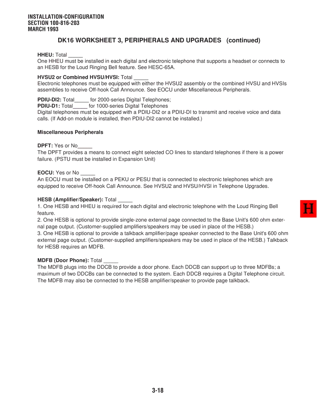 Toshiba DK 16, DK8 manual HVSU2 or Combined HVSU/HVSI Total, Miscellaneous Peripherals Dpft Yes or No, Eocu Yes or No 