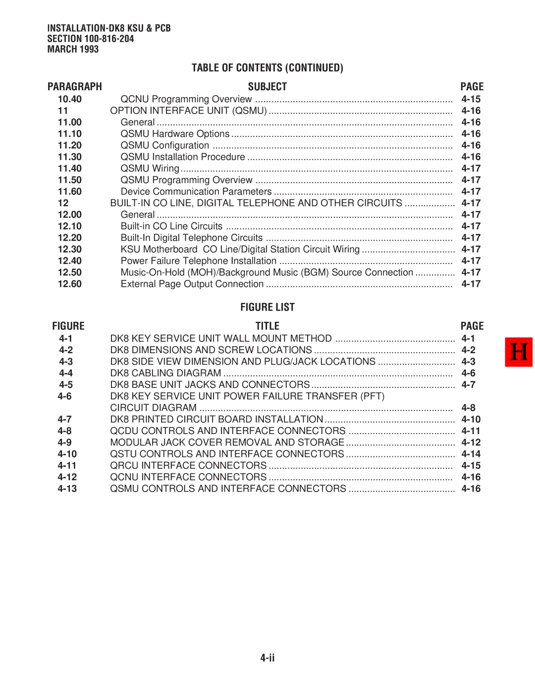 Toshiba DK 16, DK8 manual Table of Contents, Subject, Qcnu Programming Overview, Option Interface Unit Qsmu 