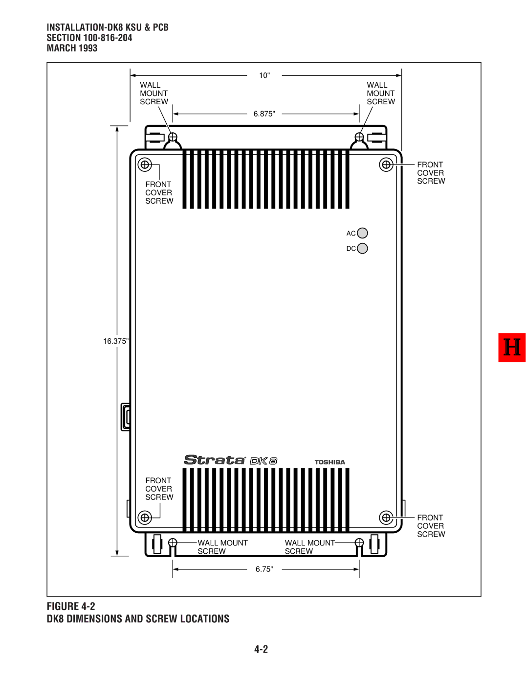 Toshiba DK 16 manual DK8 Dimensions and Screw Locations 